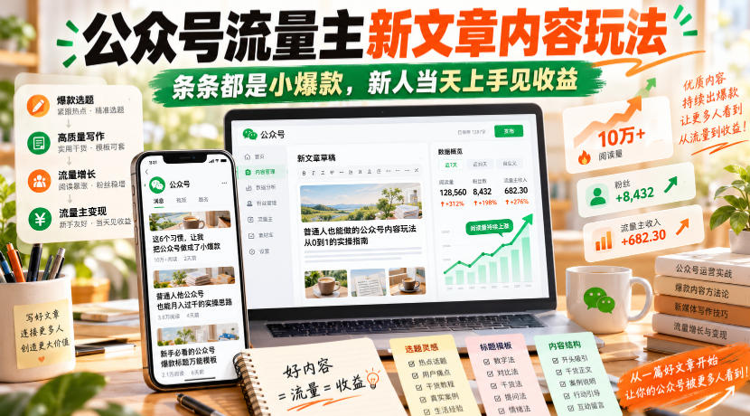 公众号流量主新文章内容玩法，条条都是小爆款，新人当天上手见收益-LanTi云网创