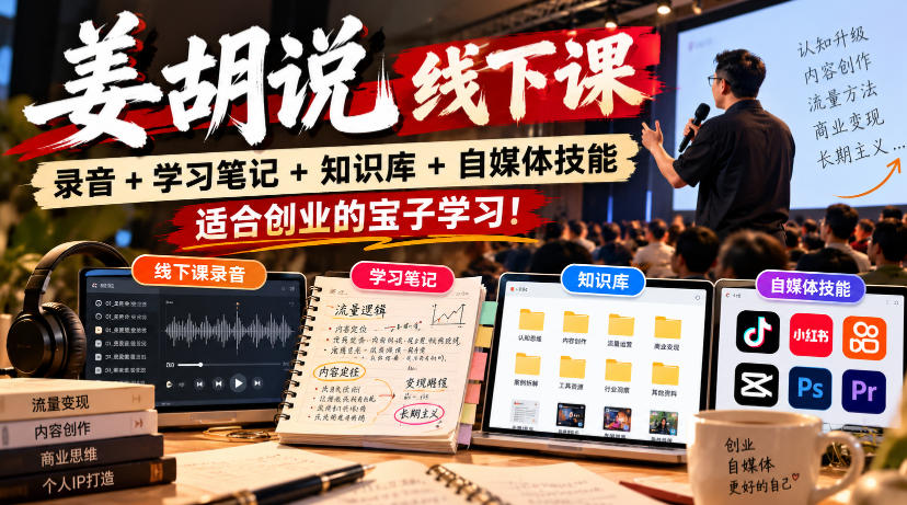 姜胡说线下课录音＋学习笔记＋知识库＋自媒体技能，​适合创业的宝子学习！-LanTi云网创
