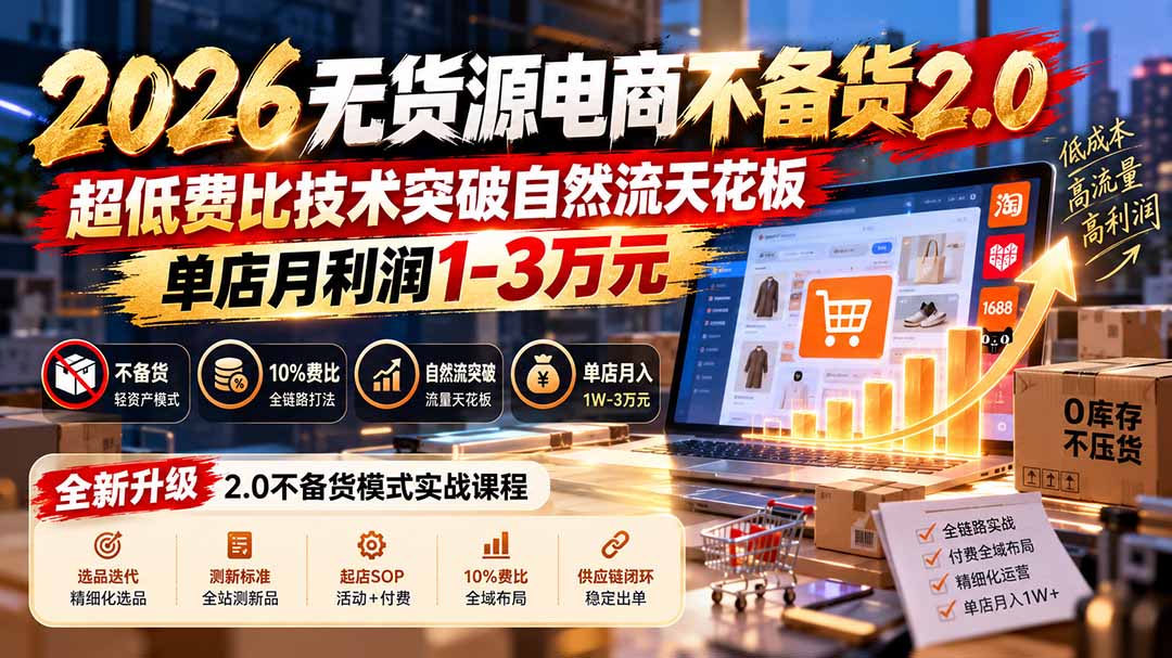 2026无货源电商不备货2.0【更新1010】：超低费比技术突破自然流天花板，单店月利润1-3万元-LanTi云网创
