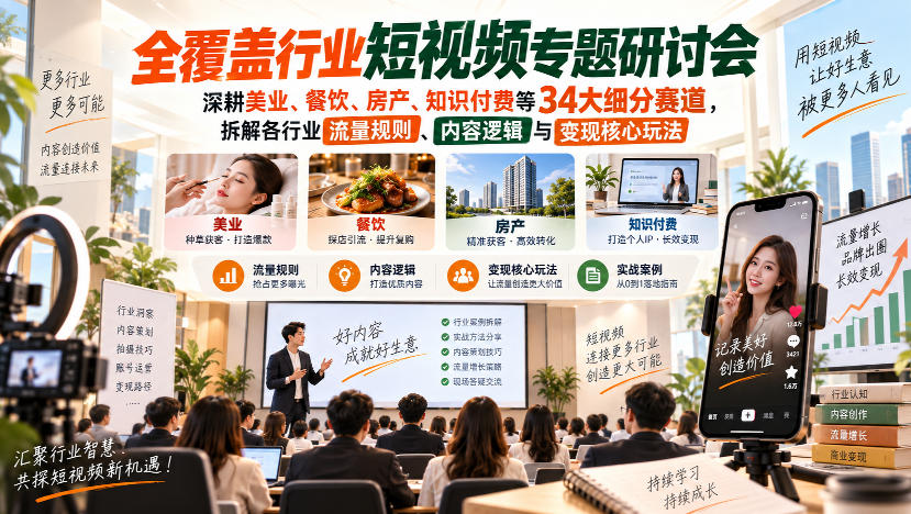 短视频专题研讨会，深耕美业、餐饮、房产、知识付费等34大细分赛道，拆解各行业流量规则、内容逻辑与变现核心玩法(更新1011)-LanTi云网创