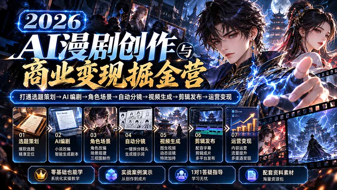【无水印】2026AI漫剧创作与商业变现掘金营：打通选题→AI编剧→角色场景→自动分镜→视频生成→剪辑发布→运营变现-LanTi云网创