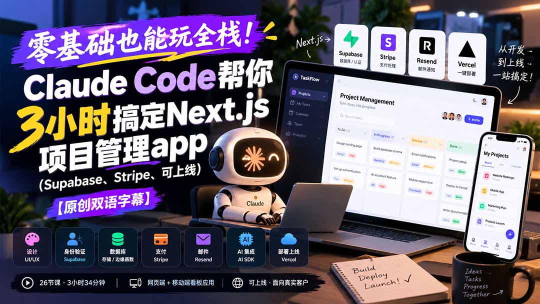 零基础也能玩全栈！Claude Code帮你3小时搞定Next.js项目管理app(Supabase、Stripe、可上线-LanTi云网创