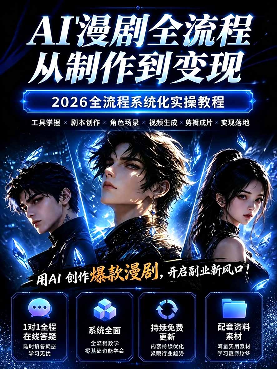图片[1]-【无水印】2026AI漫剧创作与商业变现掘金营：打通选题→AI编剧→角色场景→自动分镜→视频生成→剪辑发布→运营变现-LanTi云网创