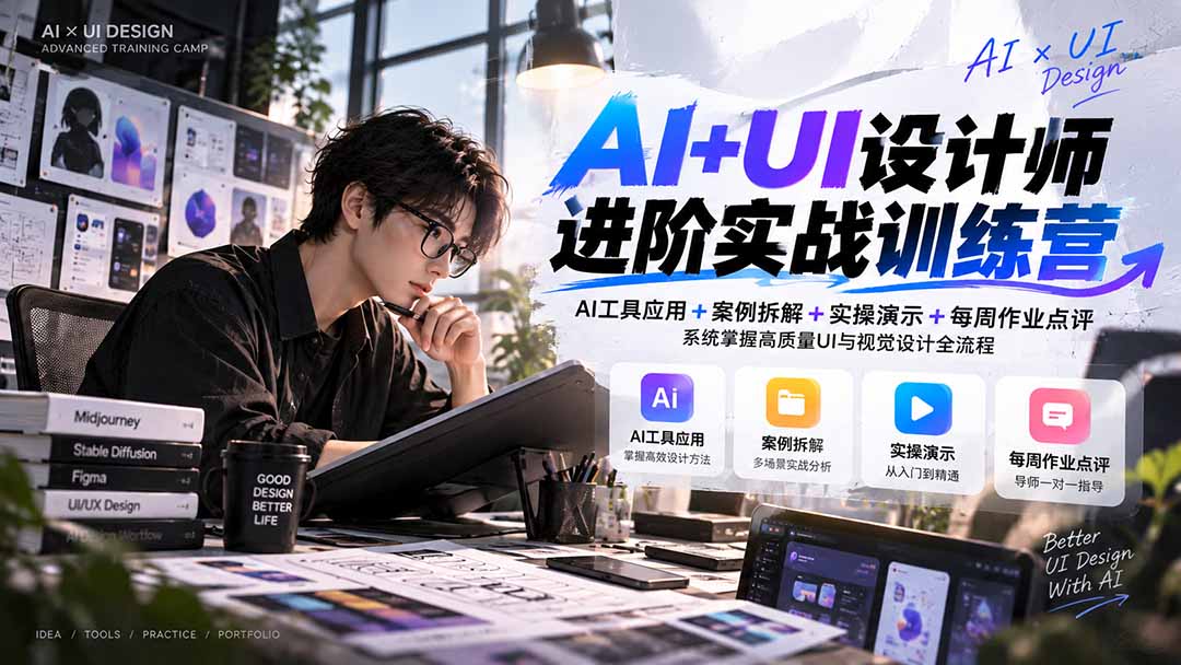 【无水印】AI+UI设计师进阶训练营-第4期：AI工具应用+案例拆解+实操演示+作业点评，掌握高质量UI与视觉设计全流程-LanTi云网创
