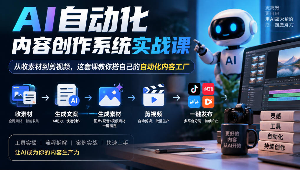 AI自动化内容创作系统实战课，从收素材到剪视频，这套课教你搭自己的自动化内容工厂-LanTi云网创