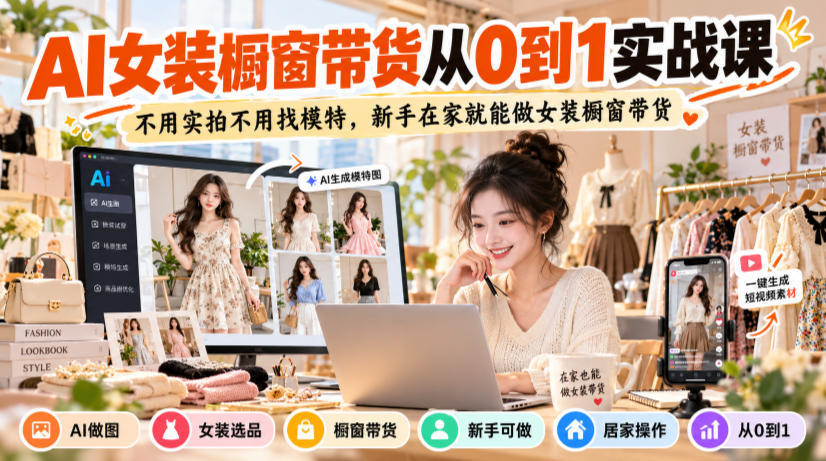 AI女装橱窗带货从0到1实战课，不用实拍不用找模特，新手在家就能做女装橱窗带货-LanTi云网创