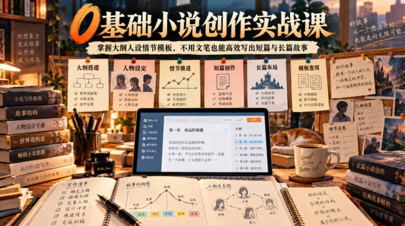 0基础小说创作实战课｜掌握大纲人设情节模板，不用文笔也能高效写出短篇与长篇故事-LanTi云网创