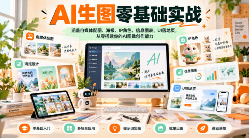 AI生图零基础实战，涵盖自媒体配图、海报、IP角色、信息图表、UI落地页，从零搭建你的AI图像创作能力-LanTi云网创