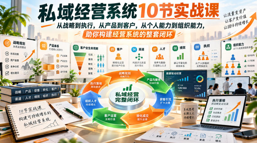 私域经营系统10节实战课，从战略到执行，从产品到客户，从个人能力到组织能力，助你构建经营系统的整套闭环-LanTi云网创