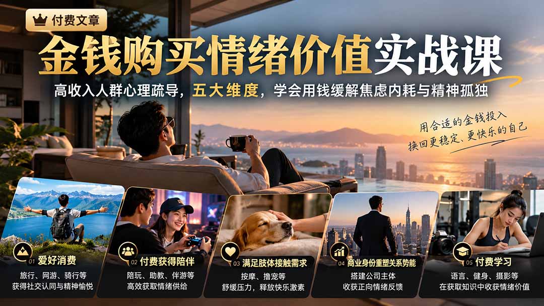 付费文章：金钱购买情绪价值实战课｜高收入人群心理疏导，五大维度，学会用钱缓解焦虑内耗与精神孤独-LanTi云网创