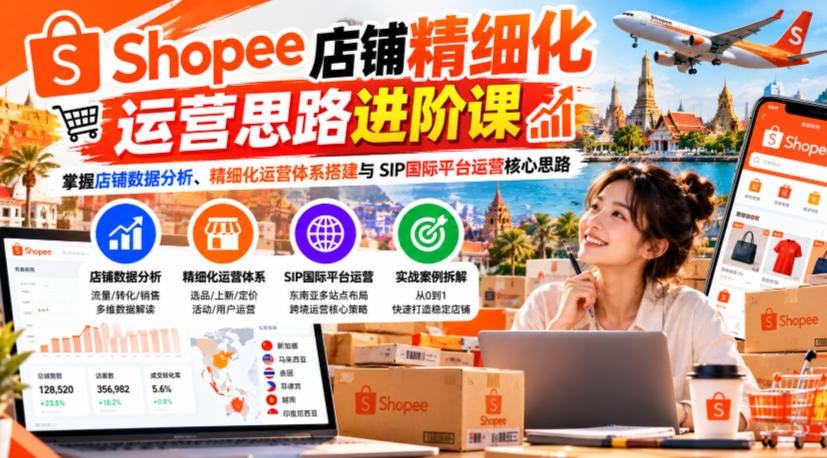 Shopee店铺精细化运营思路进阶课，掌握店铺数据分析、精细化运营体系搭建与SIP国际平台运营核心思路-LanTi云网创