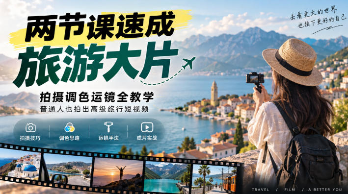 两节课速成旅游大片｜拍摄调色运镜全教学，普通人也拍出高级旅行短视频-LanTi云网创