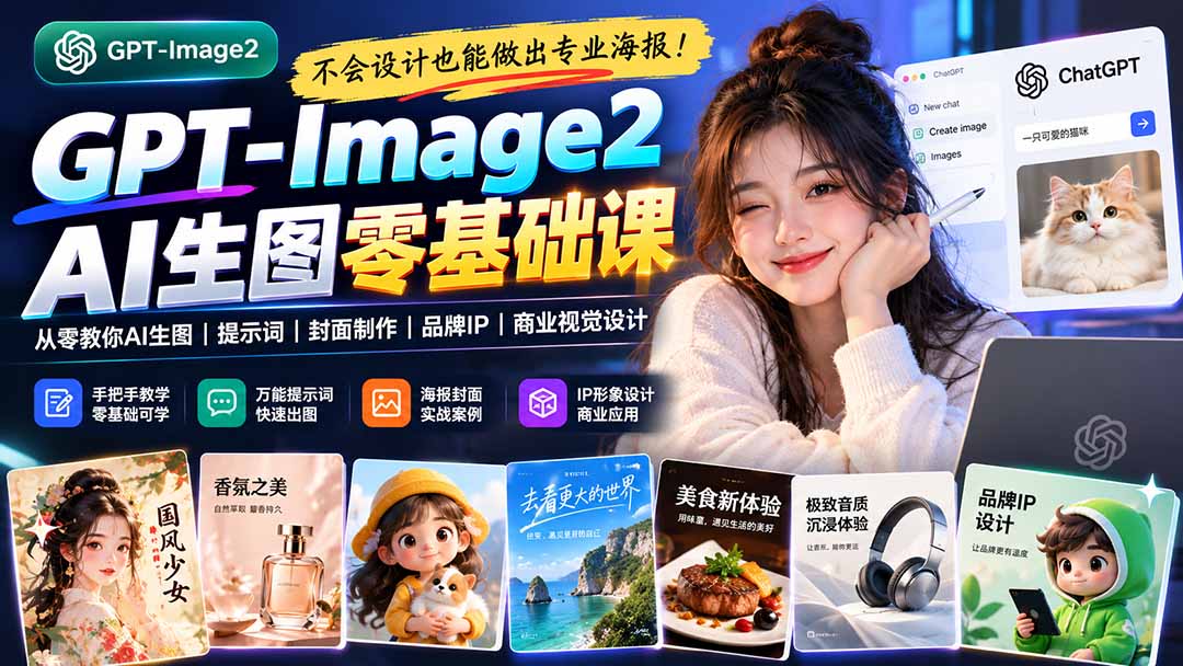不会设计也能做出专业海报！GPT-Image2从零教你AI生图、提示词、封面制作、品牌IP与商业视觉设计-LanTi云网创