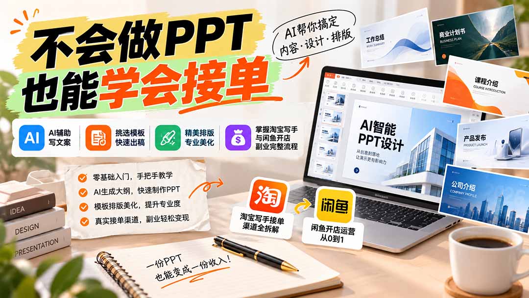 不会做PPT也能学会接单：AI辅助写文案、挑模板、做排版，掌握淘宝写手与闲鱼开店副业完整流程-LanTi云网创