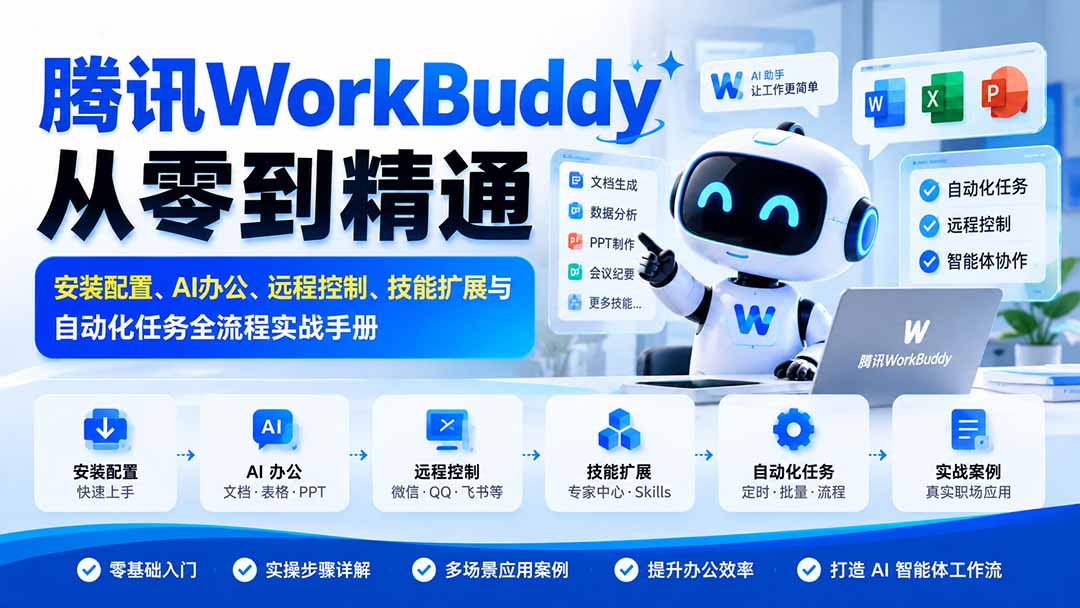 腾讯WorkBuddy从零到精通：安装配置、AI办公、远程控制、技能扩展与自动化任务全流程实战手册-LanTi云网创