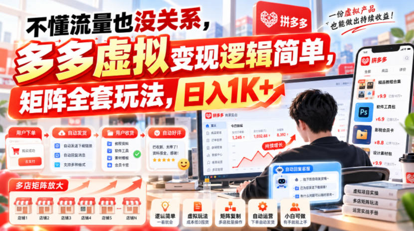 不懂流量也没关系，多多虚拟变现逻辑简单，矩阵全套玩法，日入1K+【揭秘】-LanTi云网创