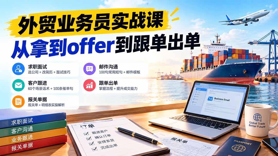 外贸业务员从求职到出单实战课：教你筛选优质公司、优化简历、应对面试、客户跟进催单及出口报关操作篇-LanTi云网创