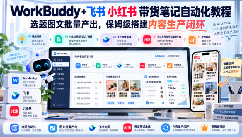 WorkBuddy+飞书小红书带货笔记自动化教程，选题图文批量产出，保姆级搭建内容生产闭环【文档】-LanTi云网创