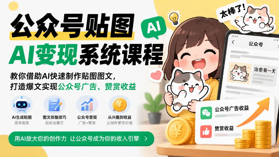 公众号贴图AI变现系统课程｜教你借助AI快速制作贴图图文，打造爆文实现公众号广告、赞赏收益-LanTi云网创