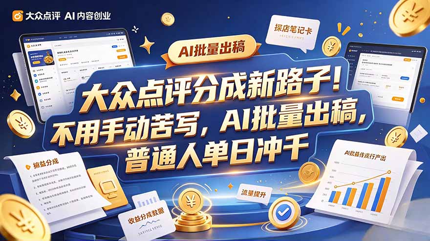 大众点评副业新玩法，工具提效解放双手，批量做笔记，单日可破千-LanTi云网创
