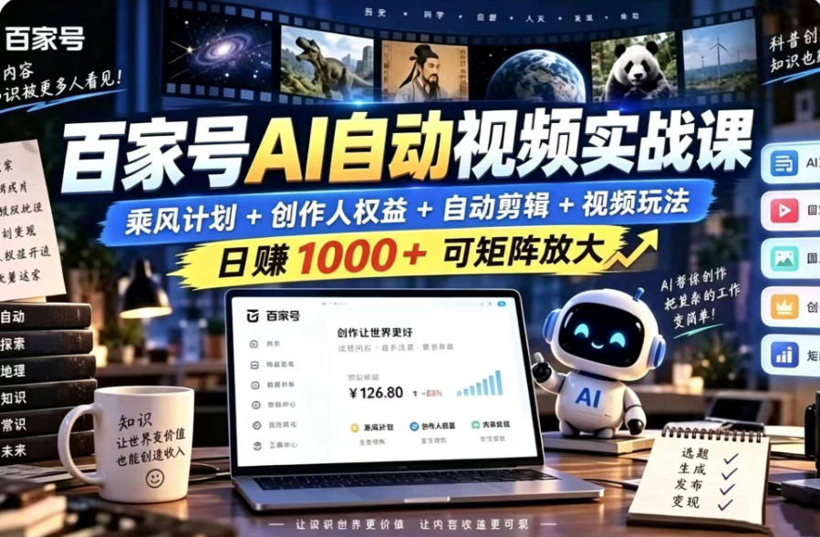 百家号自动矩阵玩法，长期可以做的项目，日入1k+，真正的睡后收入-LanTi云网创