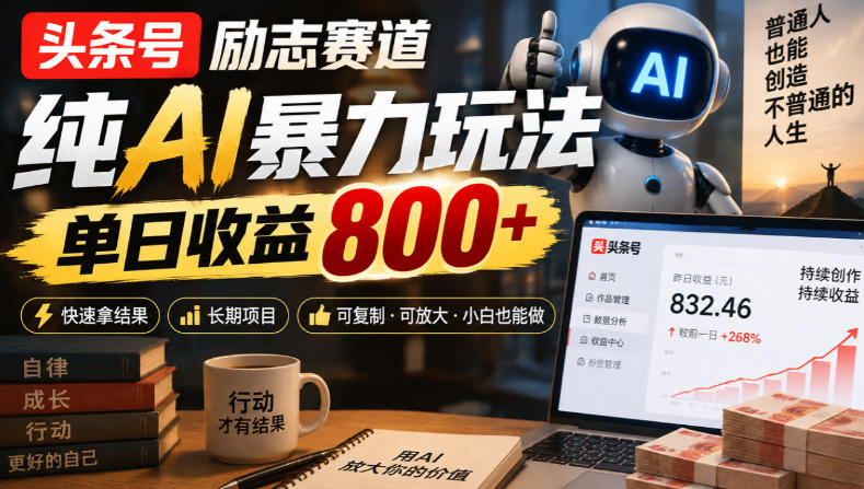 头条号励志赛道，纯AI暴力玩法，单日收益800+，快速拿结果，长期项目-LanTi云网创