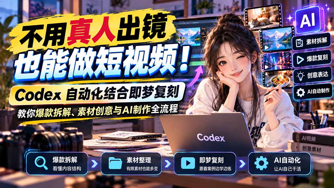 不用真人出镜也能做短视频！Codex自动化结合即梦复刻，教你爆款拆解、素材创意与AI制作全流程-LanTi云网创