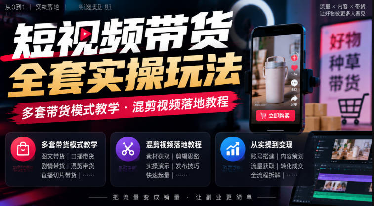 短视频带货全套实操玩法，多套带货模式教学，混剪视频落地教程-LanTi云网创