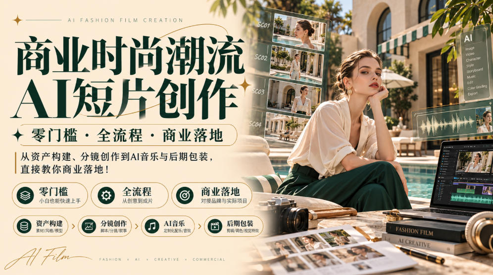 商业时尚潮流AI短片创作｜零门槛・全流程・商业落地，从资产构建、分镜创作到AI音乐与后期包装，直接教你商业落地！-LanTi云网创