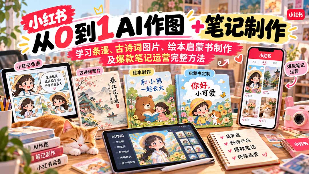2026小红书AI内容创作从0到1-更新1017：学习条漫、古诗词图片、绘本启蒙书制作及爆款笔记运营完整方法-LanTi云网创