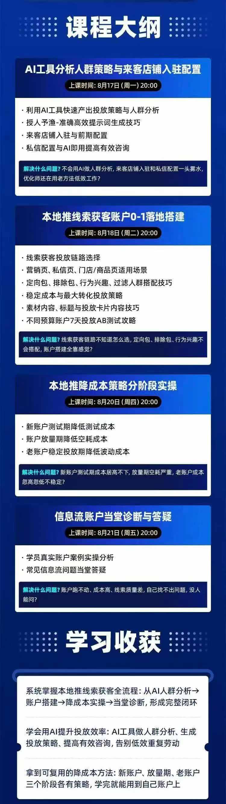 图片[2]-2026巨量AD本地推线索获客全流程实战课-33期：AI人群分析、账户搭建、7天测试、分阶段降本与投放优化-LanTi云网创