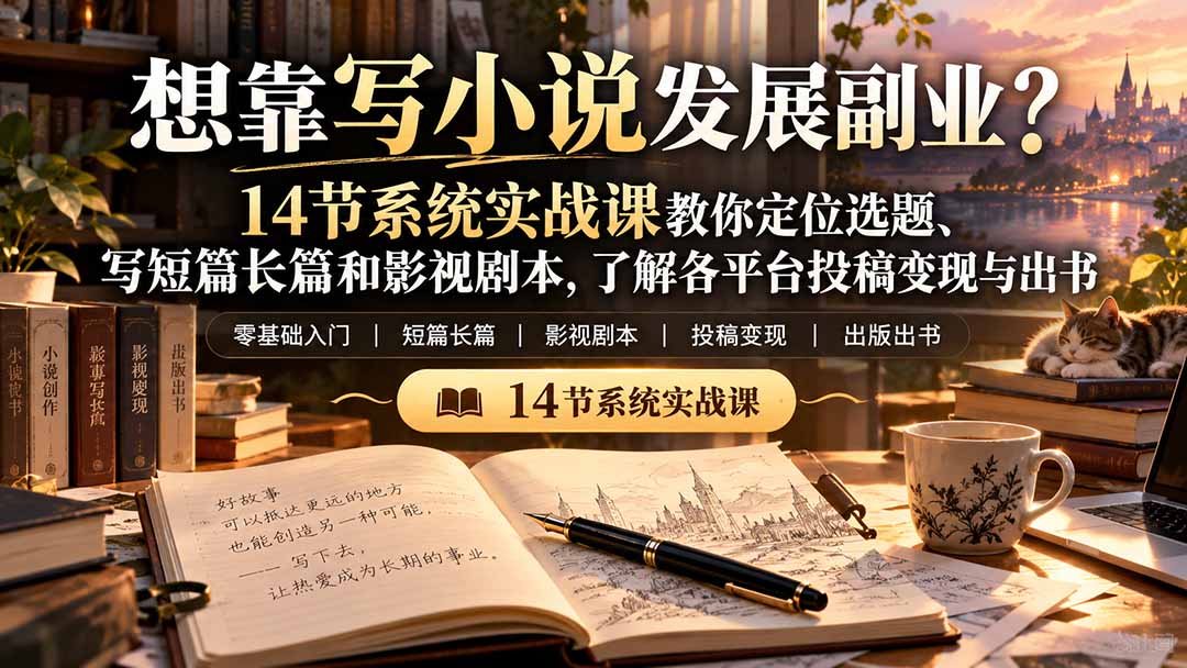 【无水印】想靠写小说发展副业？14节系统实战课教你定位选题、写短篇长篇和影视剧本，了解各平台投稿变现与出书-LanTi云网创