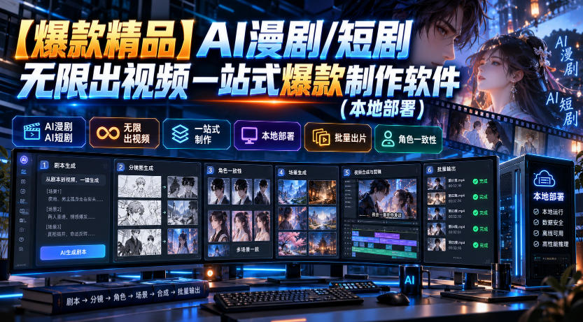【爆款精品】AI漫剧/短剧无限出视频一站式爆款制作软件(本地部署)-LanTi云网创
