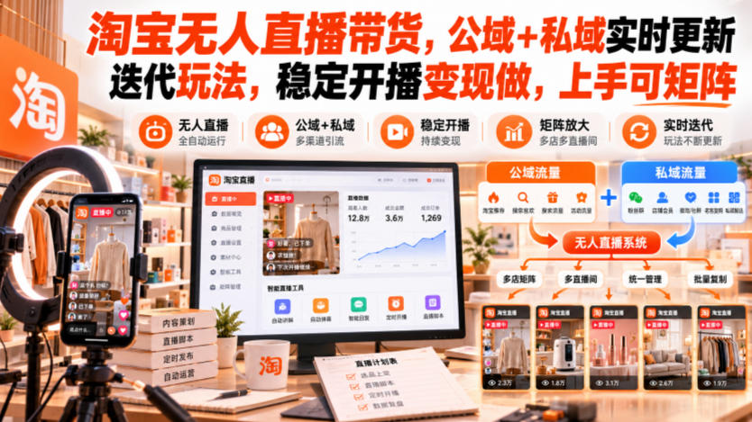 淘宝无人直播带货，公域+私域实时更新迭代玩法，稳定开播变现做，上手可矩阵【揭秘】-LanTi云网创