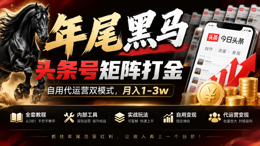 【年尾黑马】头条号矩阵打金，自用代运营双模式，月入1-3w，附全套教程及内部工具【揭秘】-LanTi云网创