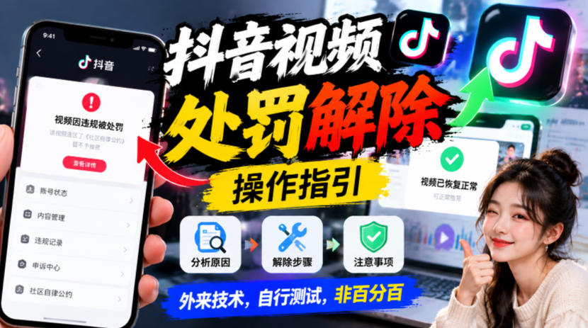 抖音视频处罚解除操作指引，外来技术，自行测试，非百分百-LanTi云网创