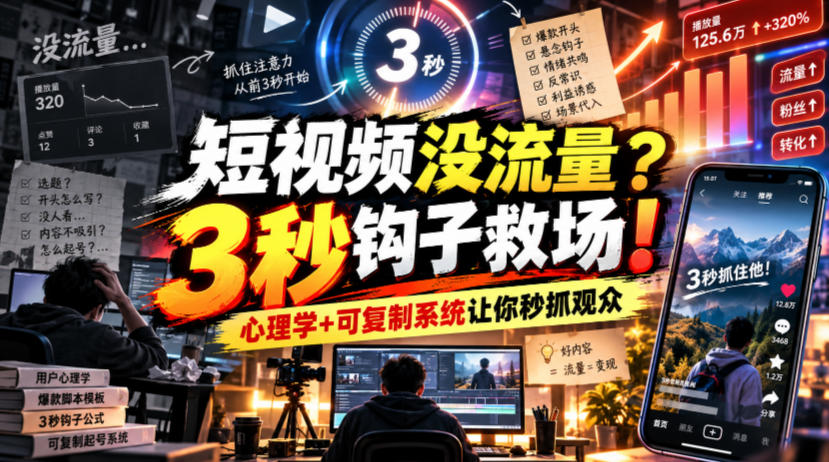 【无水印】短视频没流量？3秒钩子救场！心理学+可复制系统让你秒抓观众【原创双语字幕】-LanTi云网创
