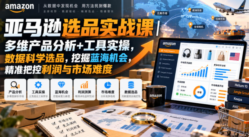 亚马逊选品实战课｜多维产品分析+工具实操，数据科学选品，挖掘蓝海机会，精准把控利润与市场难度-LanTi云网创