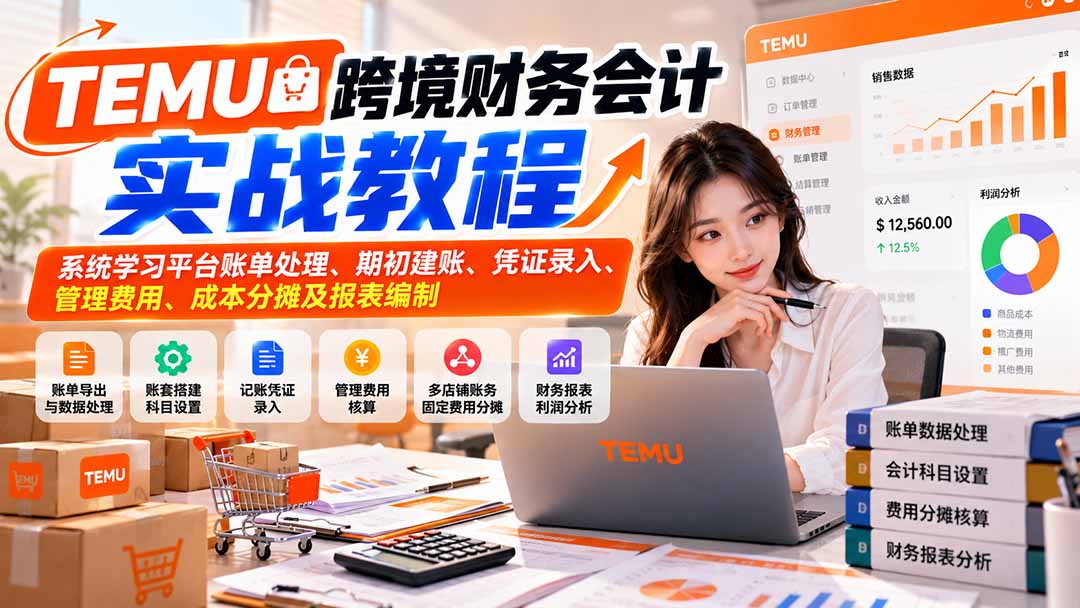 TEMU跨境财务会计实战教程：系统学习平台账单处理、期初建账、凭证录入、管理费用、成本分摊及报表编制-LanTi云网创