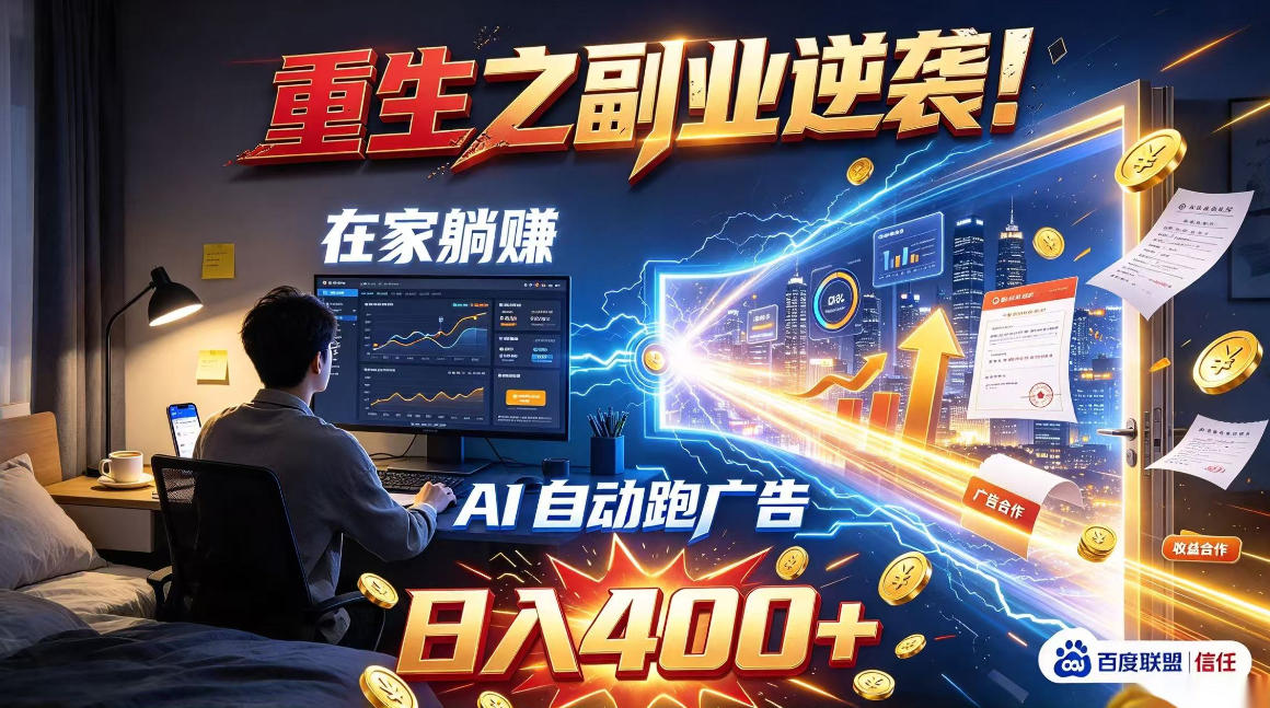 重生之副业逆袭！在家躺赚AI自动跑广告日入400+，无需人工操作【揭秘】-LanTi云网创