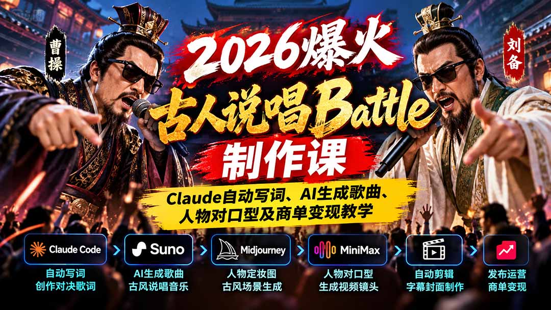 2026爆火古人说唱Battle制作课：Claude自动写词、AI生成歌曲、人物对口型及商单变现教学-LanTi云网创