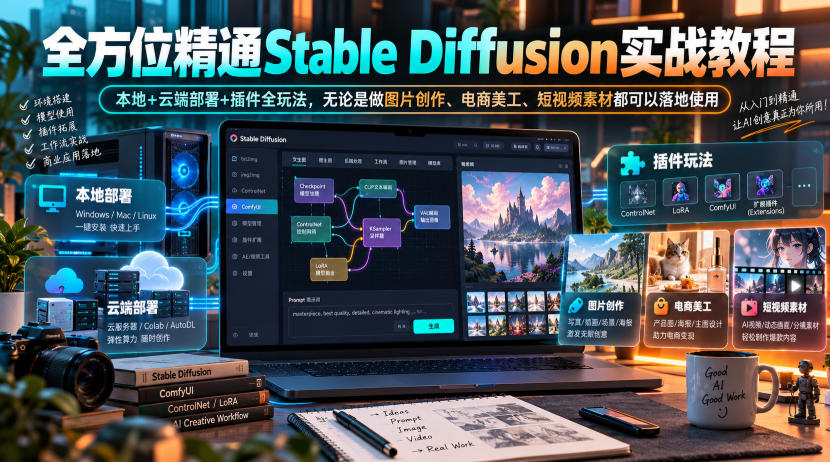 全方位精通Stable Diffusion实战教程｜本地+云端部署+插件全玩法，无论是做图片创作、电商美工、短视频素材都可以落地使用-LanTi云网创