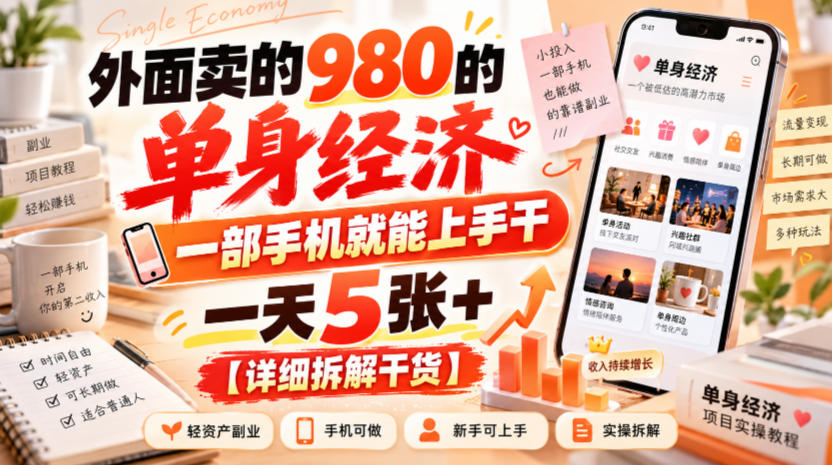 外面卖的980的单身经济，一部手机就能上手干，一天5张+【详细拆解干货】-LanTi云网创