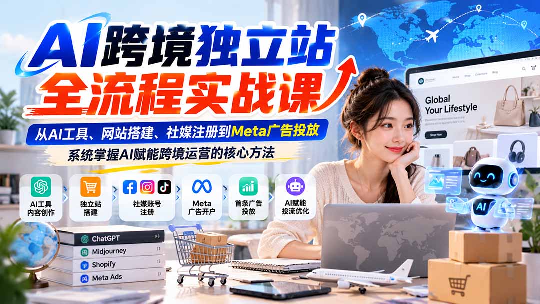 AI跨境独立站全流程实战课：从AI工具、网站搭建、社媒注册到Meta广告投放，系统掌握AI赋能跨境运营的核心方法-LanTi云网创