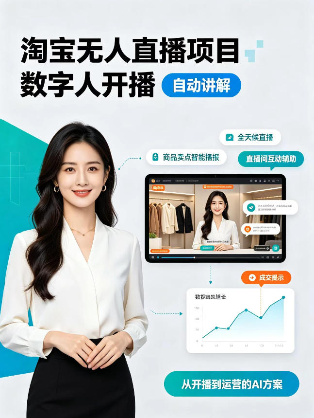 淘宝无人直播项目｜数字人直播带货AI解决方案，24小时无人值守开播，数字人自动讲解商品卖点，轻松赚取佣金【揭秘】-LanTi云网创