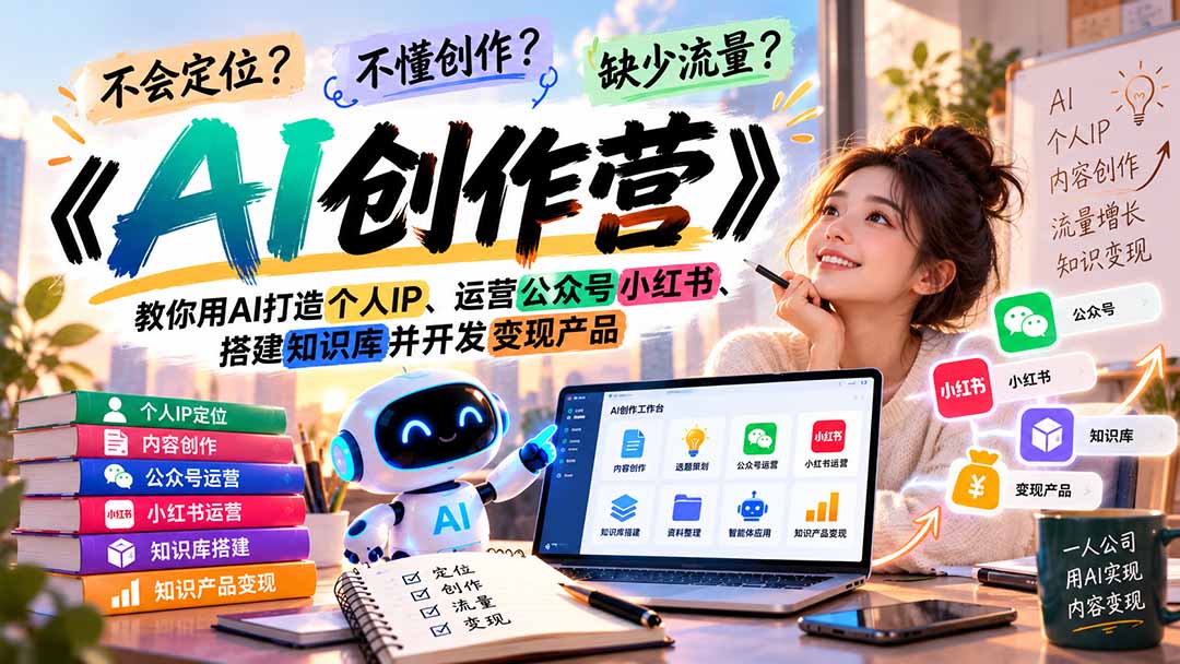 不会定位、不懂创作、缺少流量？《AI创作营》教你用AI打造个人IP、运营公众号小红书、搭建知识库并开发变现产品-LanTi云网创