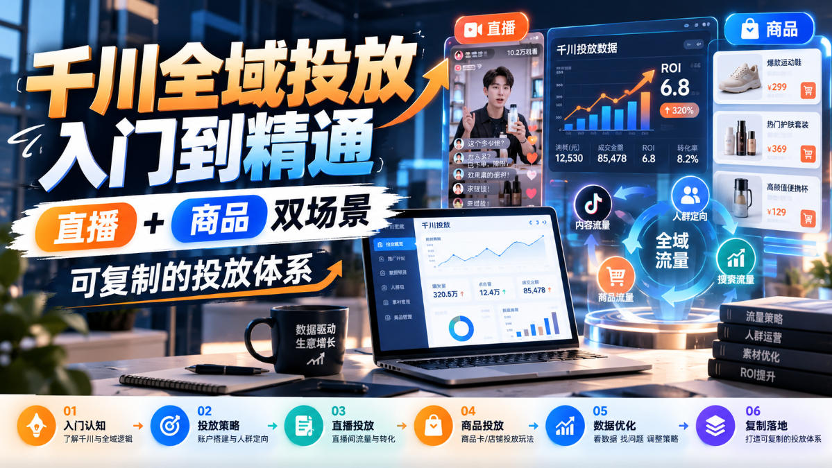 千川全域投放入门到精通，直播+商品双场景，可复制的投放体系-LanTi云网创
