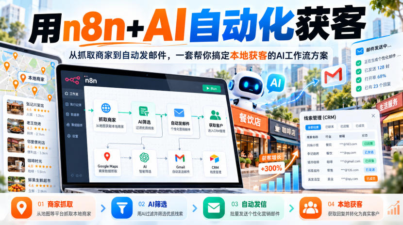 【无水印】用n8n+AI自动化获客，从抓取商家到自动发邮件，一套帮你搞定本地获客的AI工作流方案【原创双语字幕】-LanTi云网创