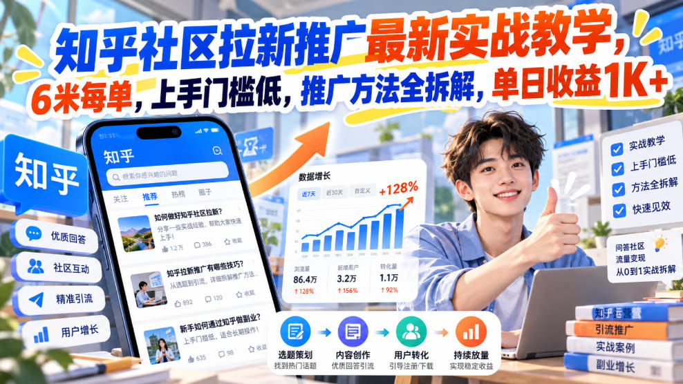 知乎社区拉新推广最新实战教学，6米每单，上手门槛低，推广方法全拆解，单日收益1K+！(更新1021)-LanTi云网创