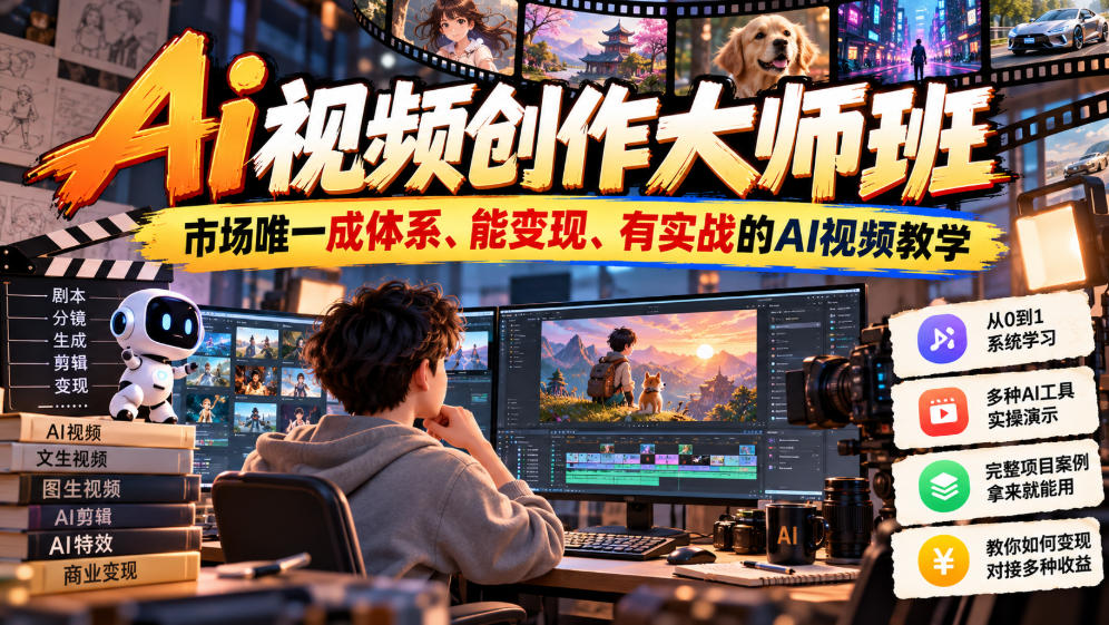 Ai视频创作大师班，市场唯一成体系、能变现、有实战的AI视频教学(更新2026)-LanTi云网创